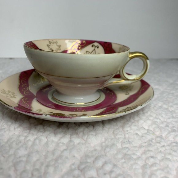 Other - Ucagco Cup & Saucer PINK Burgundy Japan